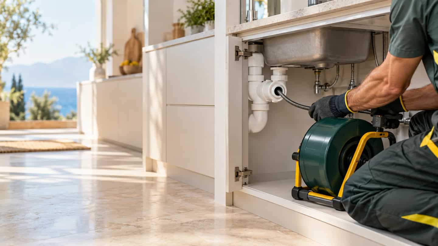 Mutfak lavabosunun altında spiral makinesiyle gider açma